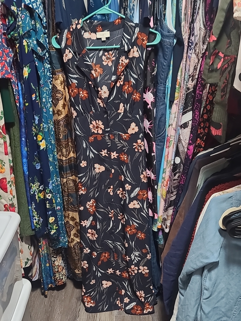 Floral V-Neck Maxi Dress by Unknown Brand - Black with Rust & Blush Flowers